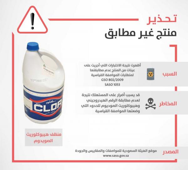 هيئة المواصفات السعودية تحذّر من «كلور» متداول بالسوق ويستخدم كمبيّض للملابس