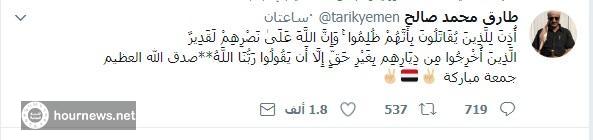 بالصورة.. هذا أخر ما قاله العميد طارق صالح قبل قليل ويرفع إشارة النصر وعلم اليمن